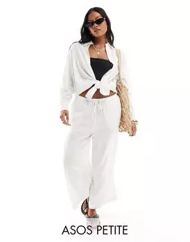 Белые льняные брюки-кюлоты без застежки ASOS DESIGN Petite