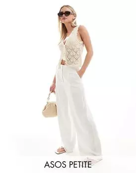 Белые льняные брюки с завышенной талией и швами ASOS DESIGN Petite