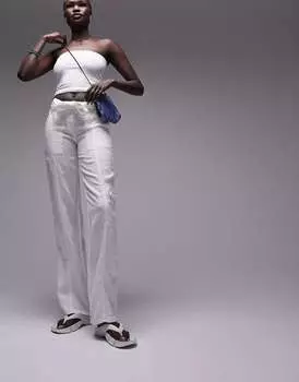 Белые льняные брюки со средней посадкой и завязкой на талии Topshop Topshop Tall