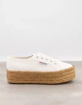 Белые льняные кроссовки на плоской подошве Superga 2790 Cotrope на эспадрилье