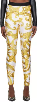 Белые леггинсы от кутюр с акварелью Versace Jeans Couture