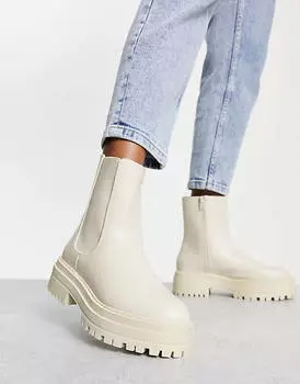 Белые массивные ботинки челси на плоской подошве с ребристой подошвой New Look