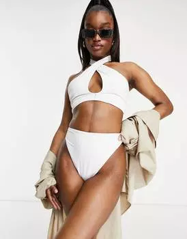 Белые плавки бикини со стрингами и высокой талией ASOS DESIGN mix and match