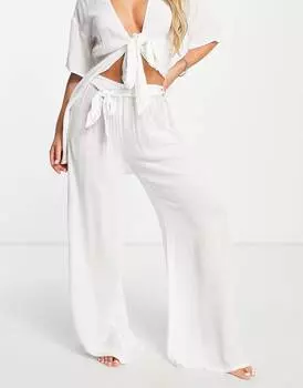 Белые пляжные брюки палаццо с завязками на талии ASOS DESIGN