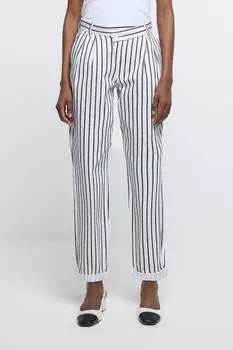 Белые полосатые брюки с разрезом на талии River Island, белый