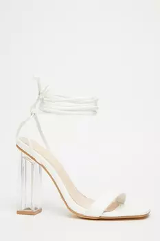 Белые прозрачные босоножки на каблуке с завязками на щиколотке QUIZ Clothing