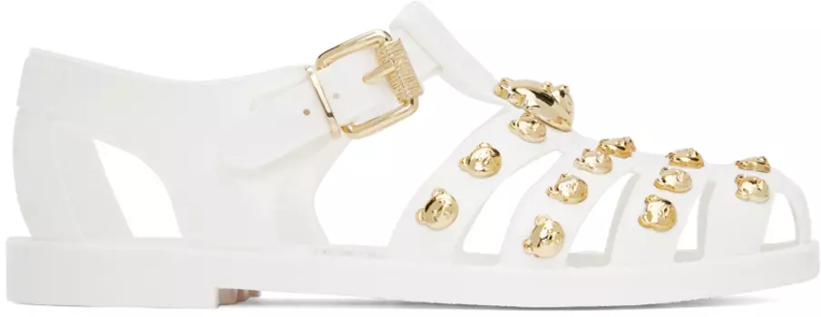 Белые прозрачные сандалии Moschino с заклепками Teddy