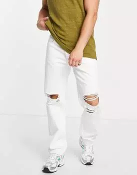Белые прямые джинсы с прорезями на коленях ASOS DESIGN