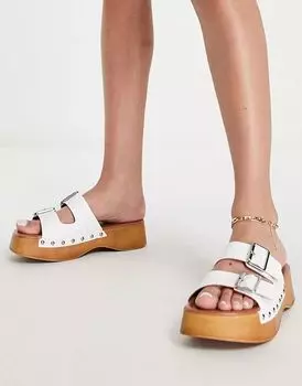 Белые сабо на плоской платформе ASOS Fuzzy