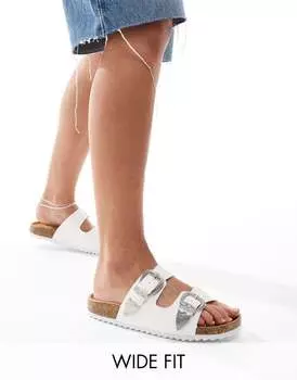 Белые сандалии в стиле вестерн с двумя ремешками ASOS DESIGN Wide Fit Famous