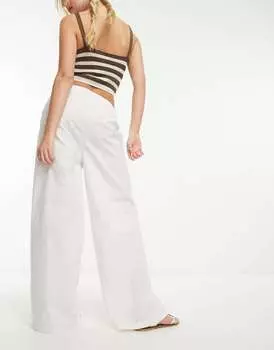 Белые широкие брюки из смесового льна French Connection