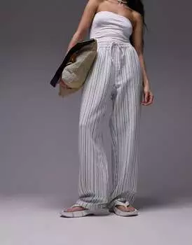 Белые широкие брюки в полоску с махровыми полосками Topshop