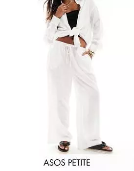 Белые широкие льняные брюки без застежки ASOS DESIGN Petite