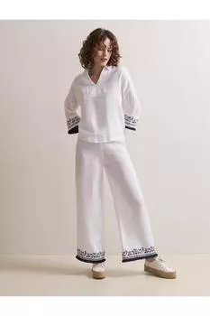 Белые широкие льняные брюки свободного покроя с завышенной талией Jimmy Key, белый