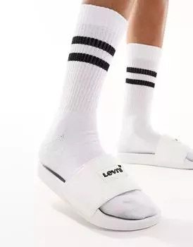 Белые шлепанцы Levi's June с логотипом летучей мыши