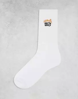 Белые спортивные носки ASOS DESIGN с надписью «горячо и пряно»