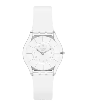 Белые стильные часы с белым силиконовым ремешком Swatch