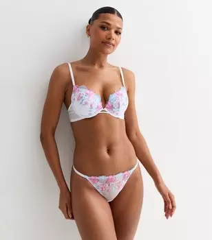 Белые стринги из сетчатого кружева с цветочной вышивкой New Look, розовый