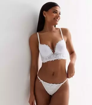 Белые стринги с цветочной вышивкой New Look, белый