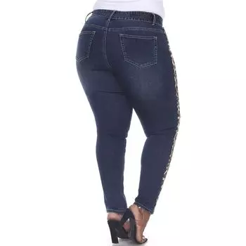 Белые суперэластичные джинсы с животным принтом больших размеров White Mark