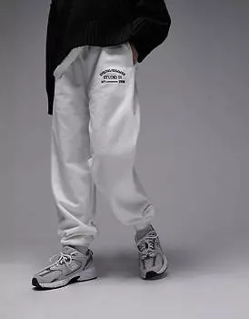 Белые свободные джоггеры с манжетами и вышивкой в винтажном стиле Topshop co-ord studio 01