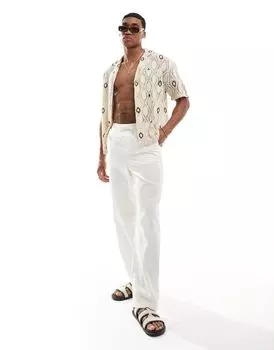 Белые свободные льняные брюки с эластичной резинкой на талии ASOS DESIGN