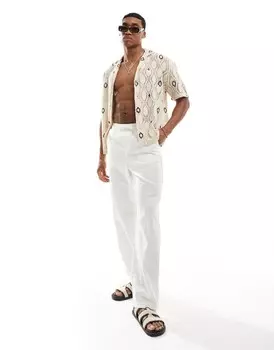 Белые свободные льняные брюки с резинкой на талии ASOS DESIGN