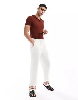 Белые свободные льняные брюки с вышивкой по низу ASOS DESIGN
