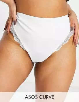 Белые трусики средней длины с кружевом ASOS DESIGN Curve Contouring