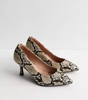 Белые туфли-лодочки на широком каблуке со змеиным каблуком New Look, белый