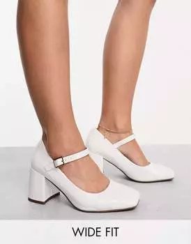Белые туфли Мэри Джейн на широком каблуке с эффектом крокодила ASOS DESIGN Selene на среднем блочном каблуке