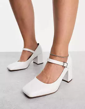 Белые туфли на среднем каблуке под крокодила ASOS DESIGN Wide Fit Selene mary jane