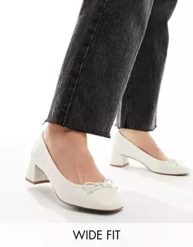 Белые туфли на среднем каблуке с бантом ASOS DESIGN Wide Fit Steffie