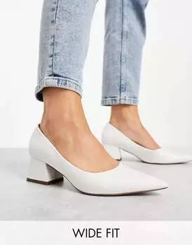 Белые туфли под крокодила ASOS Wide Fit Saint Block на среднем каблуке