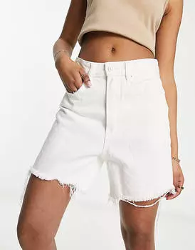 Белые удлиненные джинсовые шорты Stradivarius