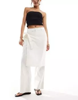 Белые укороченные брюки с запахом ASOS DESIGN из смесовой льняной ткани