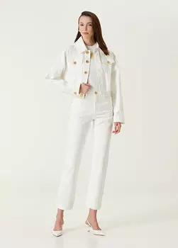 Белые укороченные прямые джинсовые брюки Balmain