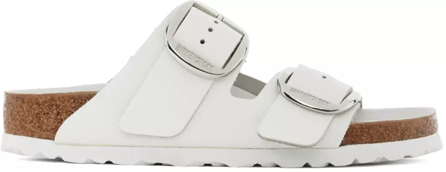 Белые узкие босоножки Birkenstock Arizona с большой пряжкой