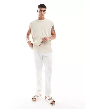 Белые узкие льняные брюки с эластичной резинкой на талии ASOS DESIGN