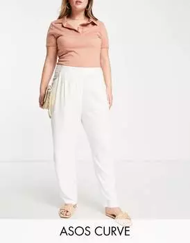 Белые зауженные брюки из мягкой льняной ткани ASOS DESIGN Curve