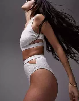 Белые жаккардовые плавки бикини с завышенной талией и вырезами Topshop