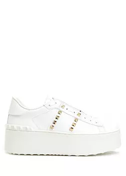 Белые женские кожаные кроссовки rockstud flatform Valentino Garavani