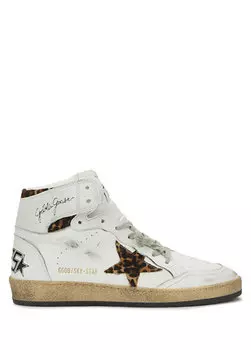 Белые женские кроссовки с леопардовым узором и детальным логотипом Golden Goose