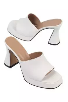 Белые женские тапочки Capone на платформе и каблуке с одним ремешком и тупым носком в форме песочных часов Capone Outfitters, белый