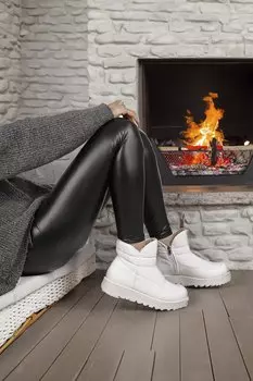 БЕЛЫЕ женские зимние ботинки с круглым носком 06536 GNDER(R)