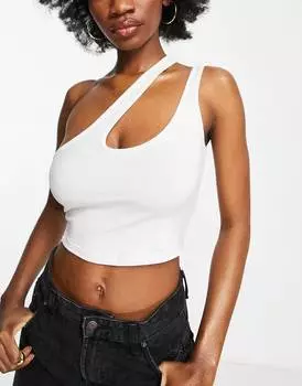 Белый асимметричный укороченный топ с вырезами и ремешками ASOS DESIGN Hourglass