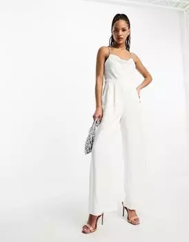 Белый атласный комбинезон с воротником-хомутом Forever New