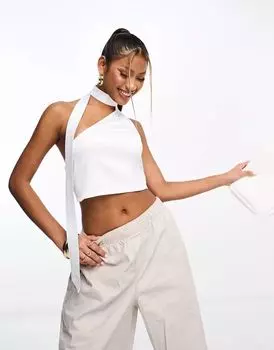 Белый атласный укороченный топ Missyempire с шарфом