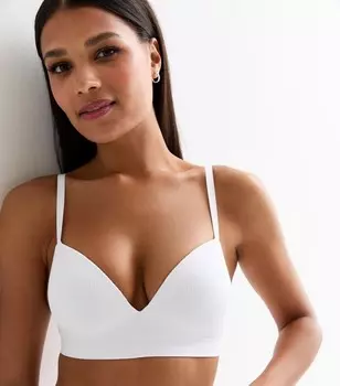 Белый бесшовный бюстгальтер в мягкие рубчики без косточек New Look, белый