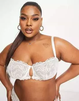 Белый бюстгальтер-балкон с эффектом металлик и завитками ASOS DESIGN Curve Bridal